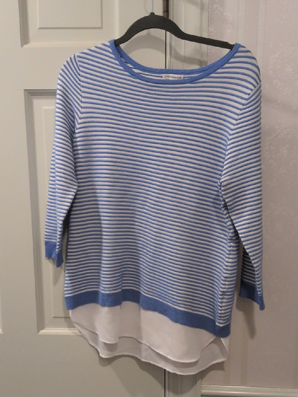 croft & barrow Blue and White Striped Layered Hem Top